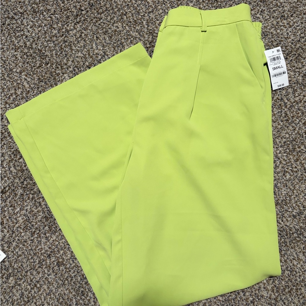 Bar III Neon Lime High-Waist Pleated Trousers